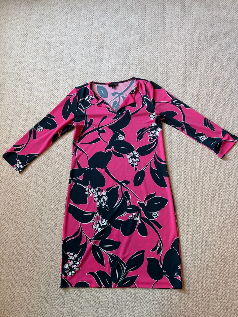 The Limited Pink and Black Floral V-Neck Long Sleeve Dress